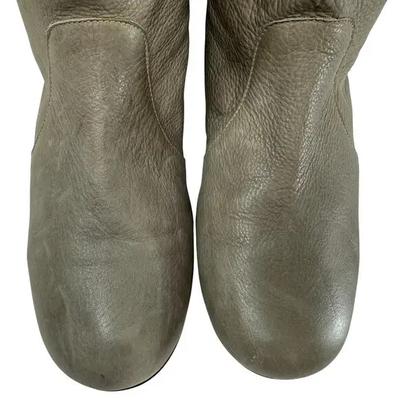 Delphine Conty Slouchy Boots Size 9 Flat Pull on Mid Calf Pebbled Leather Gray - Picture 5 of 10